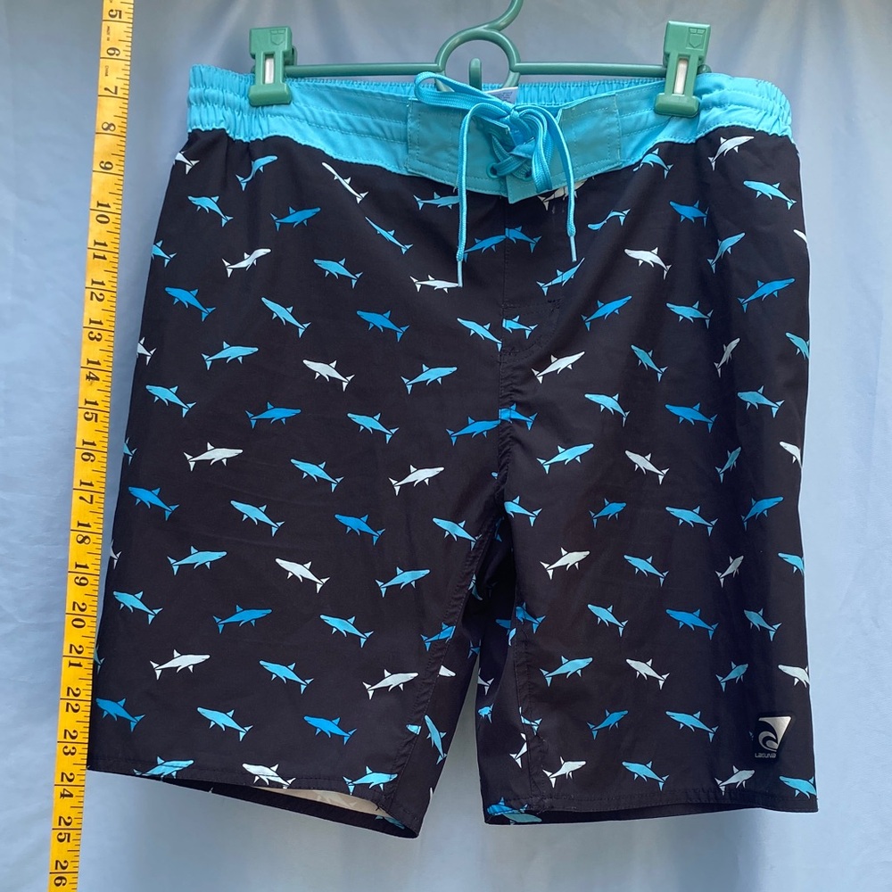 Laguna B Black and Blue Shark Print Swim Shorts